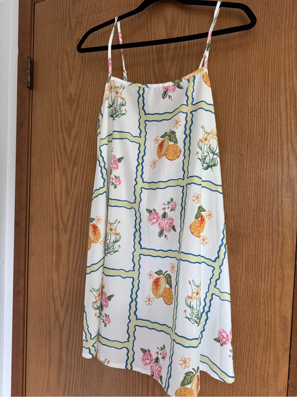 SHEIN White Slip Dress with Blue Trim and Pink & Orange Floral Print